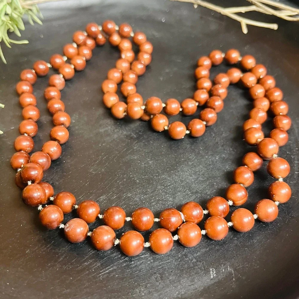 Vintage Rust Brown Beaded Necklace 44‎ Inch | Long Acrylic Beads Spacer Knots